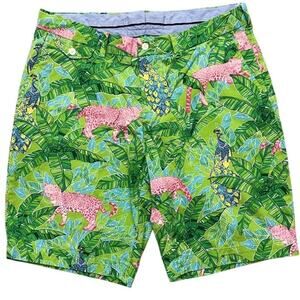 Polo Golf Ralph Lauren Green Jungle Print Pink Leopard Peacock Shorts 34